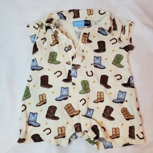 Good Lad Baby Romper 12M Cowboy Boots Horseshoe Print‎ Short Sleeve Button